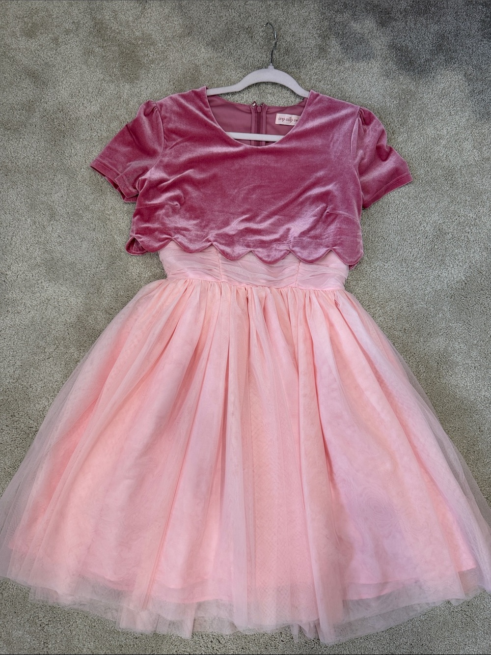 Ivy City Co Pink Velvet & Light Pink Tulle Party Dress